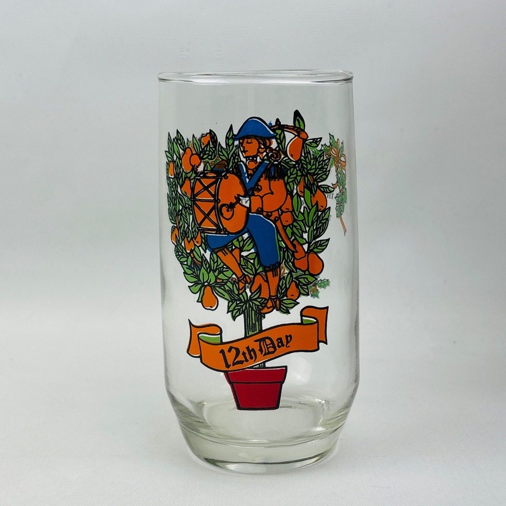 Vintage 12 Days of Christmas 12th Day Twelve Drummers‎ Drinking Glass Tumbler